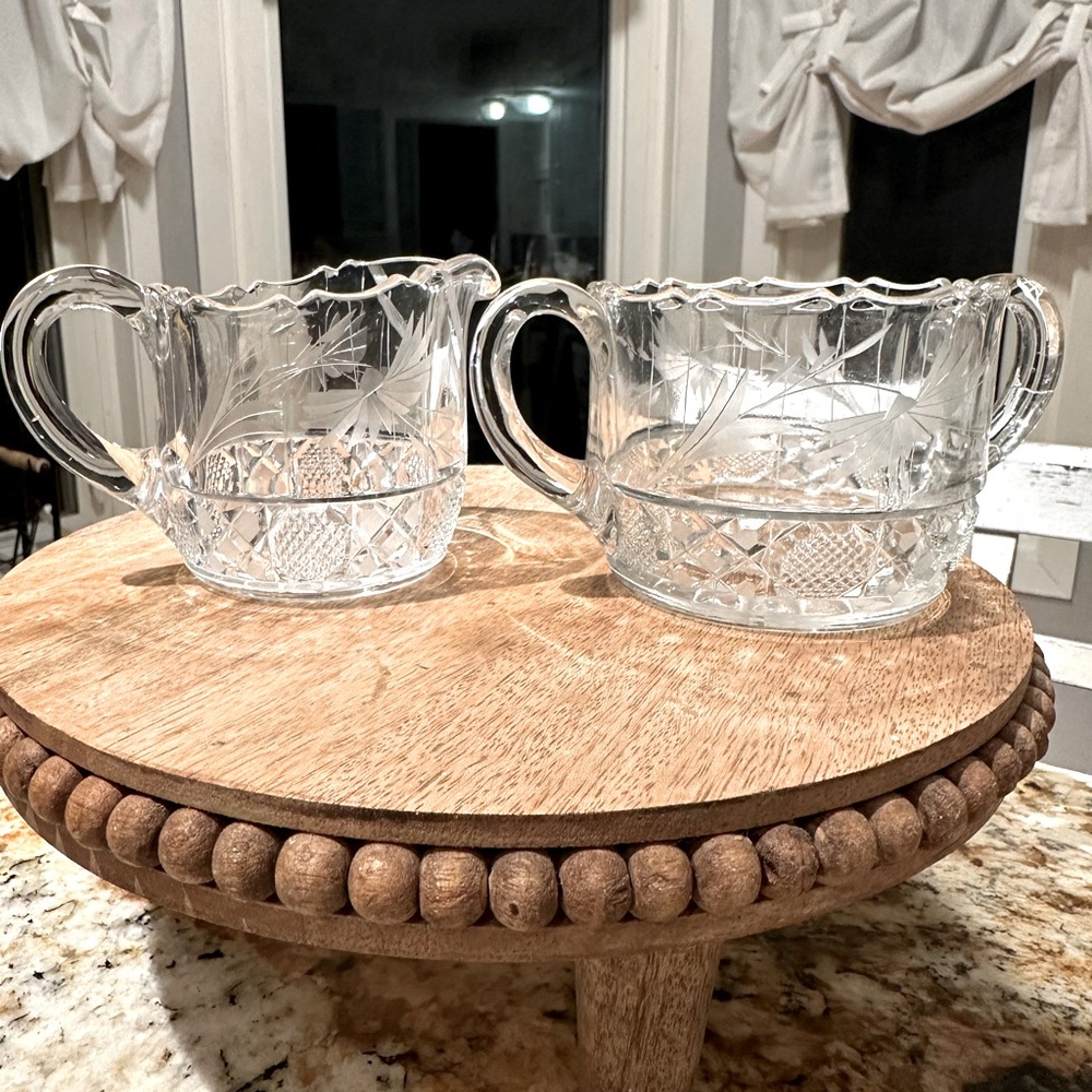 Etched Glass Cream & Sugar Set